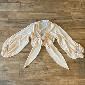Cropped long sleeve Tie Blouse